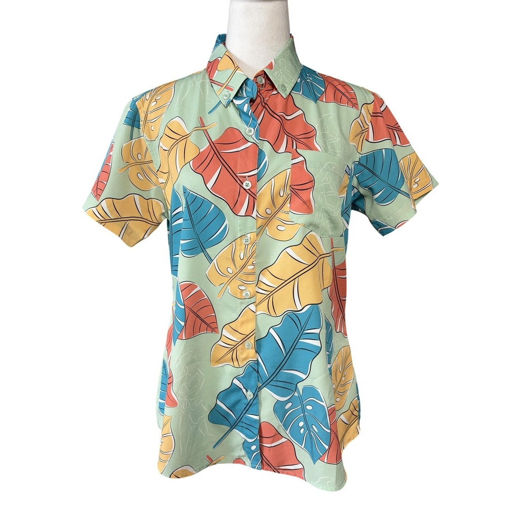 Disney Pixar RSVLTS Shirt Womens M Multicolor Tropical Leaf Button Up